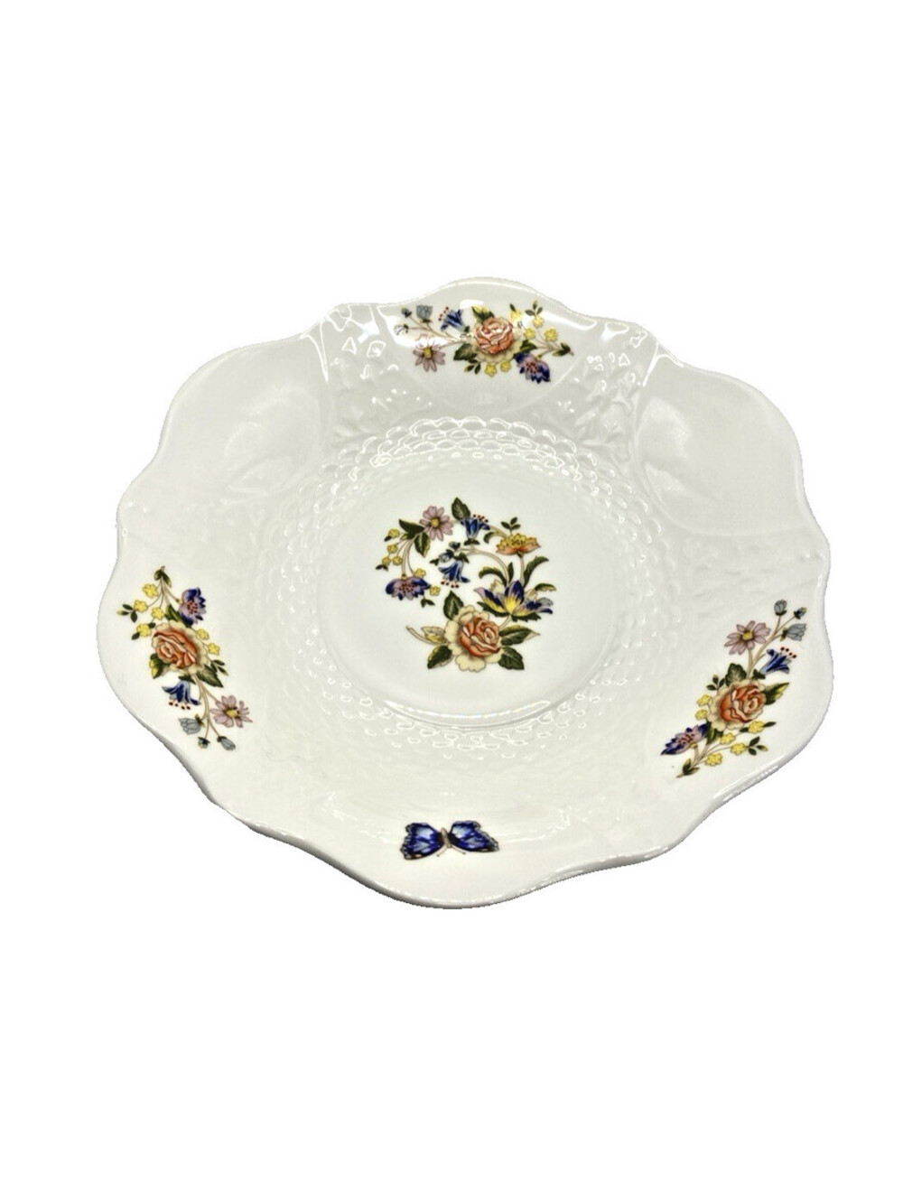Aynsley Cottage Garden Bowl Scalloped Floral Butterfly Fine Bone China “England”